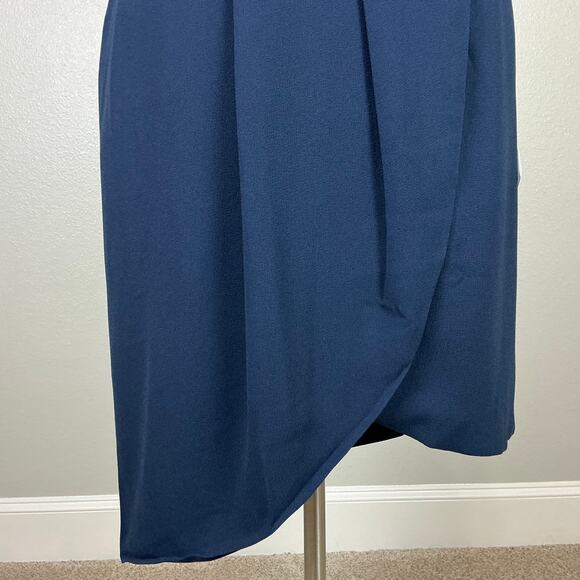 Dress the Population Women's Cocktail Dress Size 1X Navy Blue Sheath Wrap Mini - Picture 9 of 13
